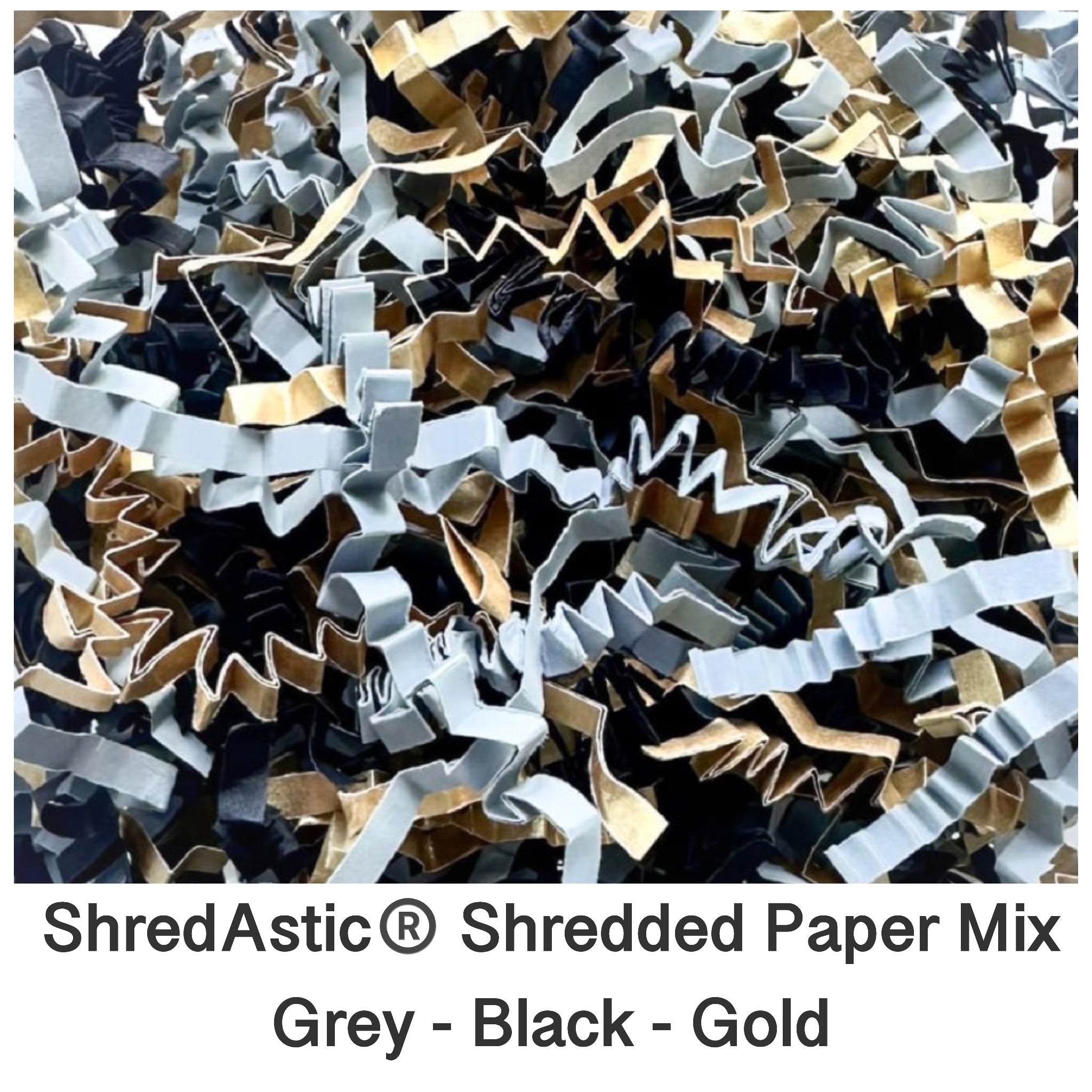 ShredAstic®️ Grey Black Gold ZigZag Crinkle Paper Mix