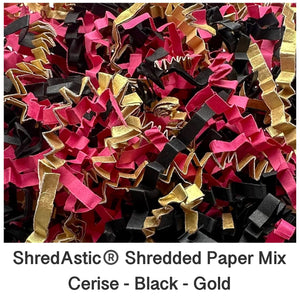 ShredAstic®️ SHREDDED PAPER Cerise/Gold/Black ZigZag Crinkle hamper Mix