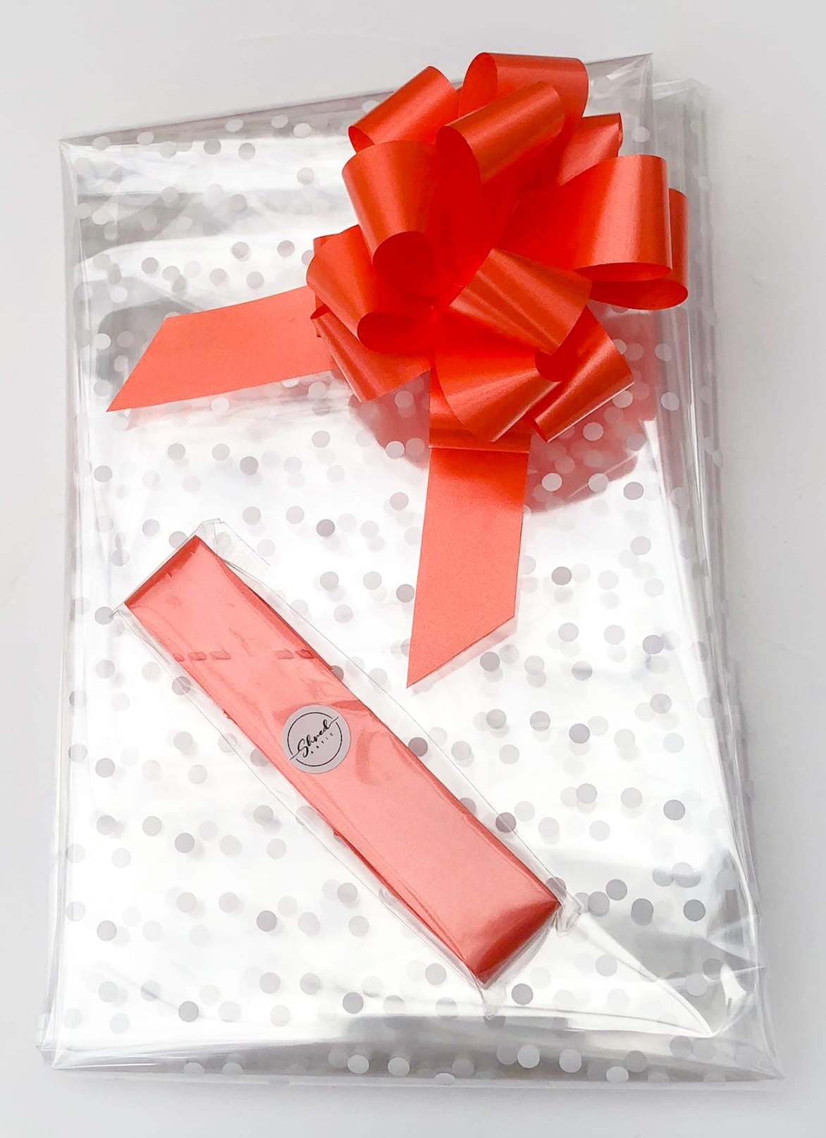 White dot - Florist Cellophane & Orange Pull Bow