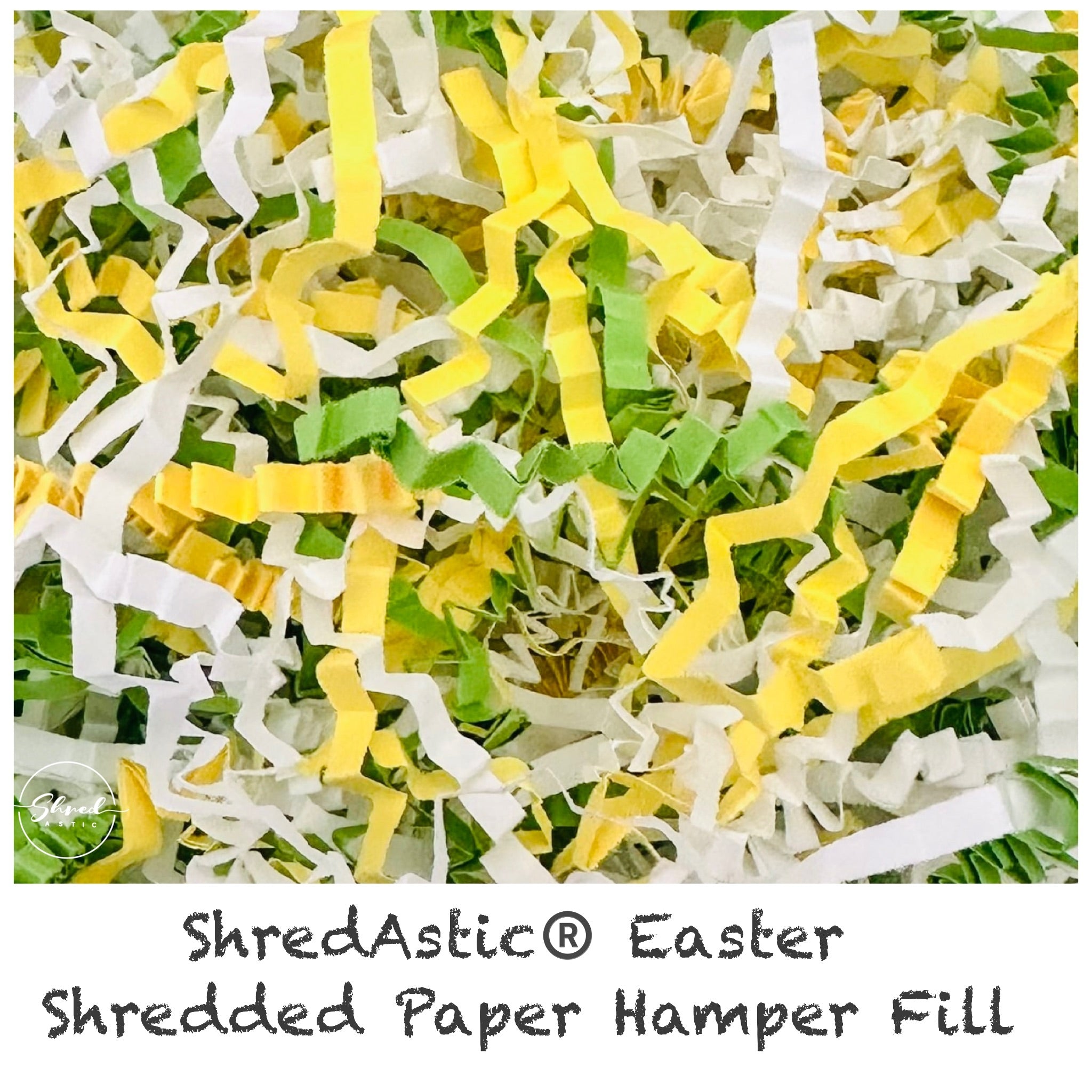 ShredAstic®️ Easter Hamper Fill Green Yellow White ZigZag Crinkle Paper Mix