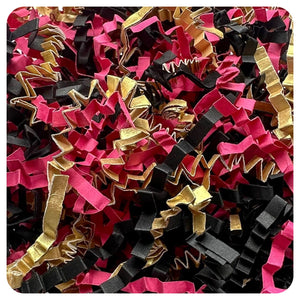 ShredAstic®️ SHREDDED PAPER Cerise/Gold/Black ZigZag Crinkle hamper Mix