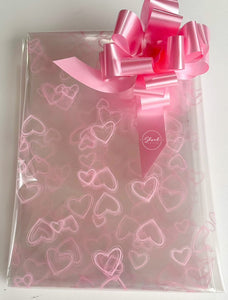 Pink heart Florist Cellophane & Pink Pull Bow
