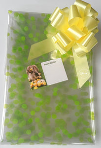 Easter Lime Green Dot Florist Cellophane Yellow Pull Bow & card