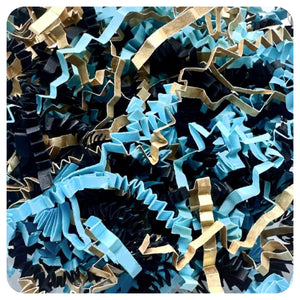 ShredAstic®️ SHREDDED PAPER Pale blue/Gold/Black ZigZag Crinkle hamper Mix