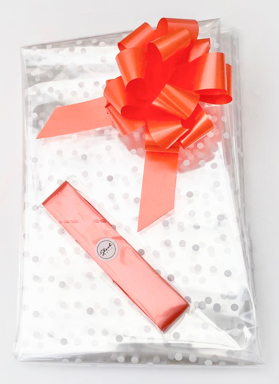 White dot - Florist Cellophane & Orange Pull Bow