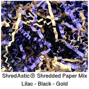 ShredAstic®️ SHREDDED PAPER Lilac Purple/Gold/Black ZigZag Crinkle hamper Mix