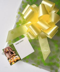 Easter Lime Green Dot Florist Cellophane Yellow Pull Bow & card