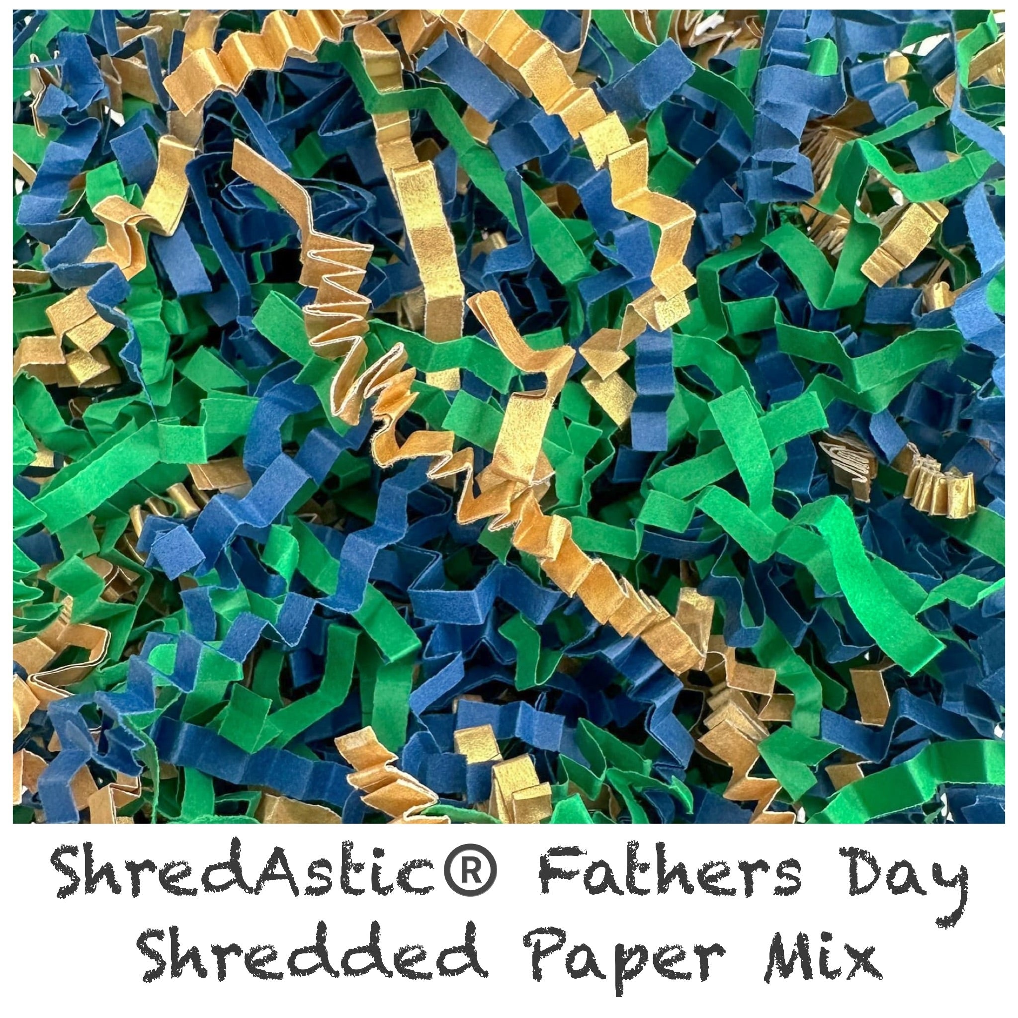 ShredAstic®️ Fathers Day Hamper Fill Green Blue Gold ZigZag Crinkle Paper Mix