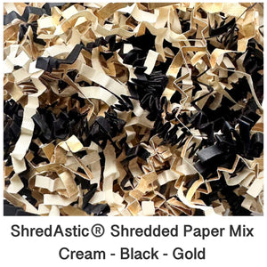 ShredAstic®️ SHREDDED PAPER Cream/Gold/Black ZigZag Crinkle hamper Mix