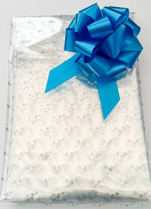 Silver Dot Florist Cellophane film wrap with royal blue pull bow