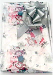 Santa Snowman Snowflake Cellophane hamper wrap / Silver pull bow