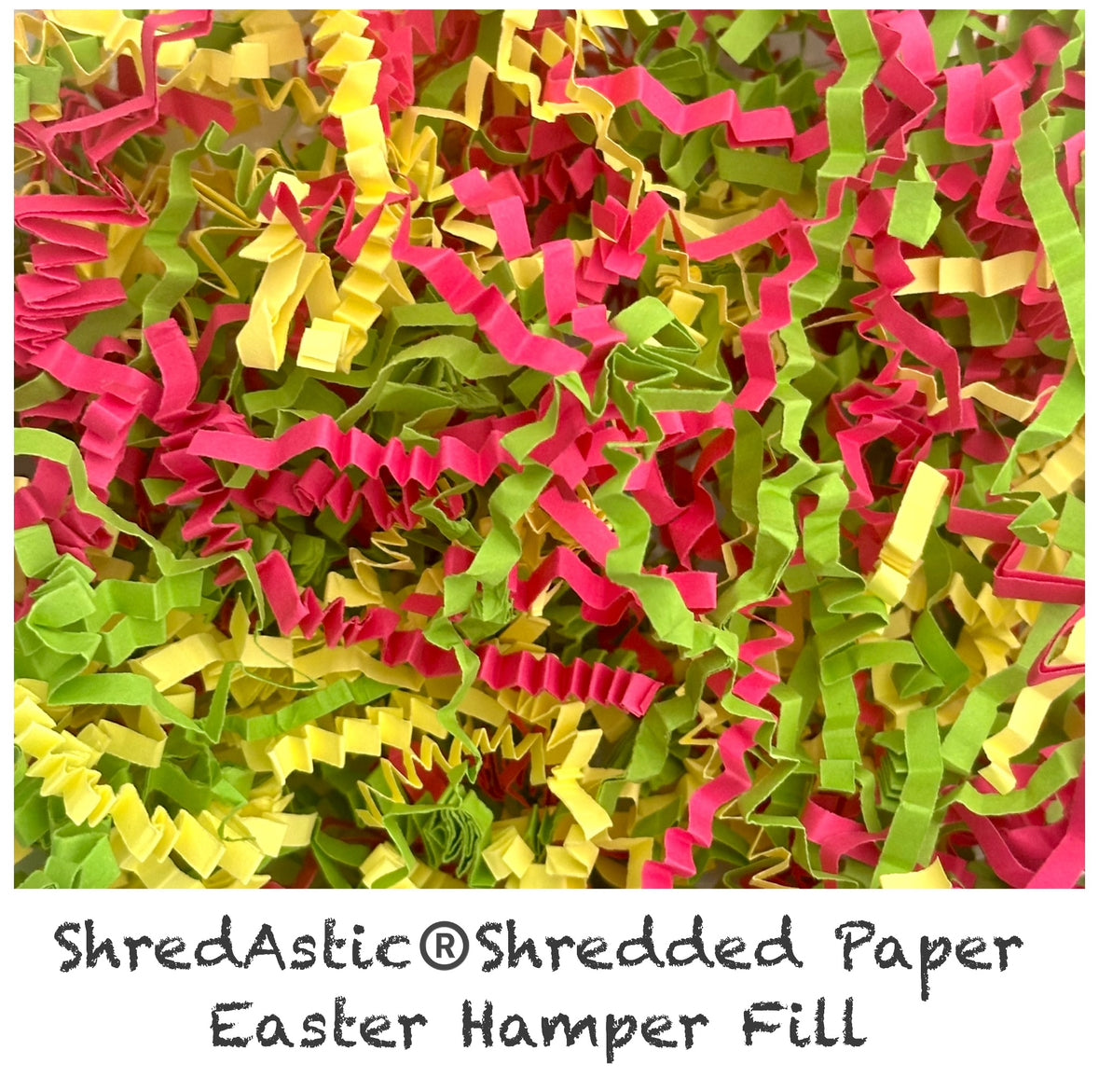 ShredAstic®️ Easter Hamper Fill Cerise Pink Green Yellow ZigZag Crinkle Paper Mix