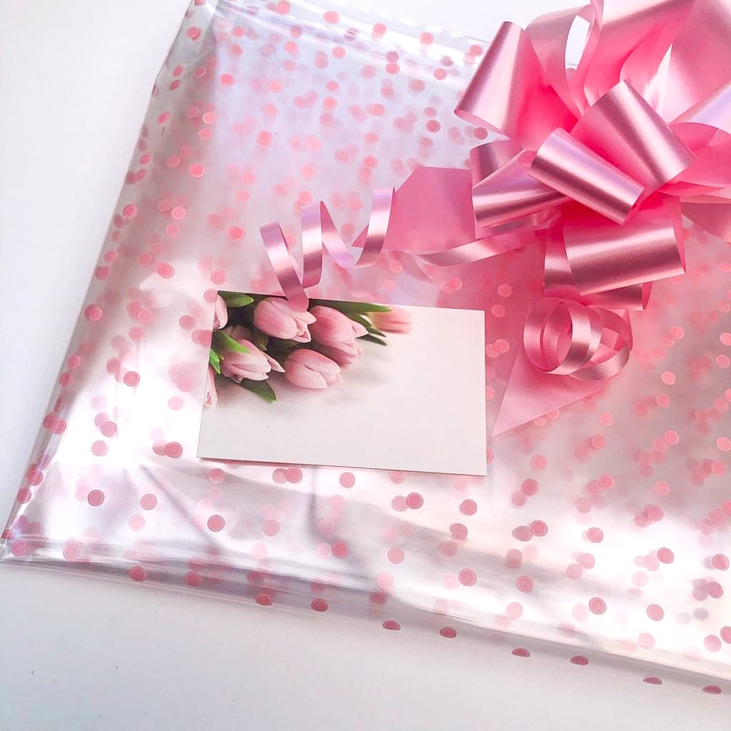 Pink dot Hamper Wrap floral Pink pull bow tulip message card