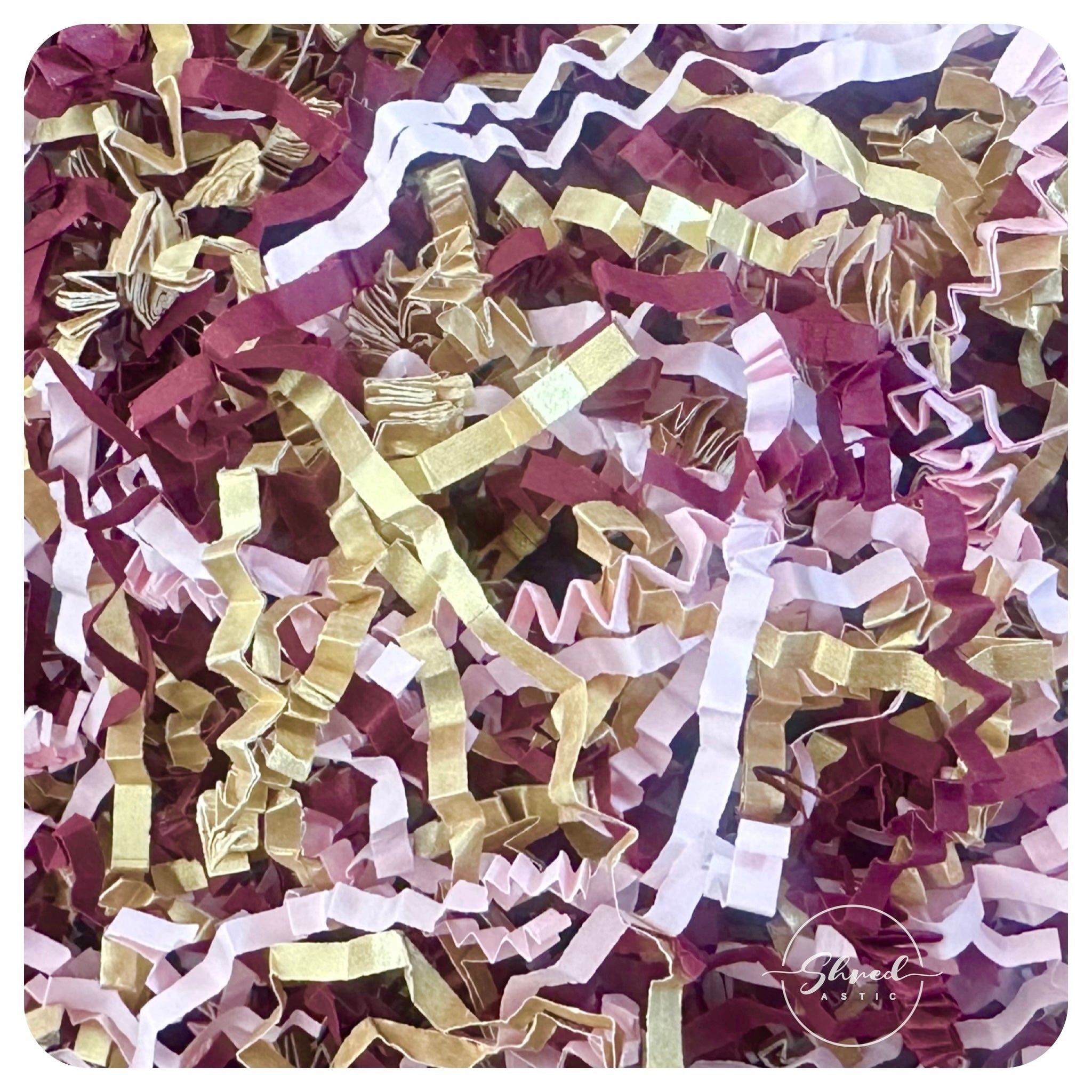 ShredAstic®️ Burgundy, Baby Pink & Gold ZigZag Crinkle Paper Mix