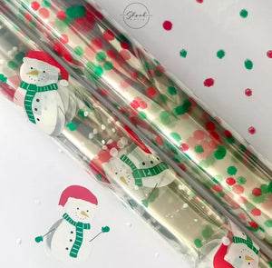 Red Green Dot Christmas Cellophane hamper wrap with 3 metres red curling ribbon