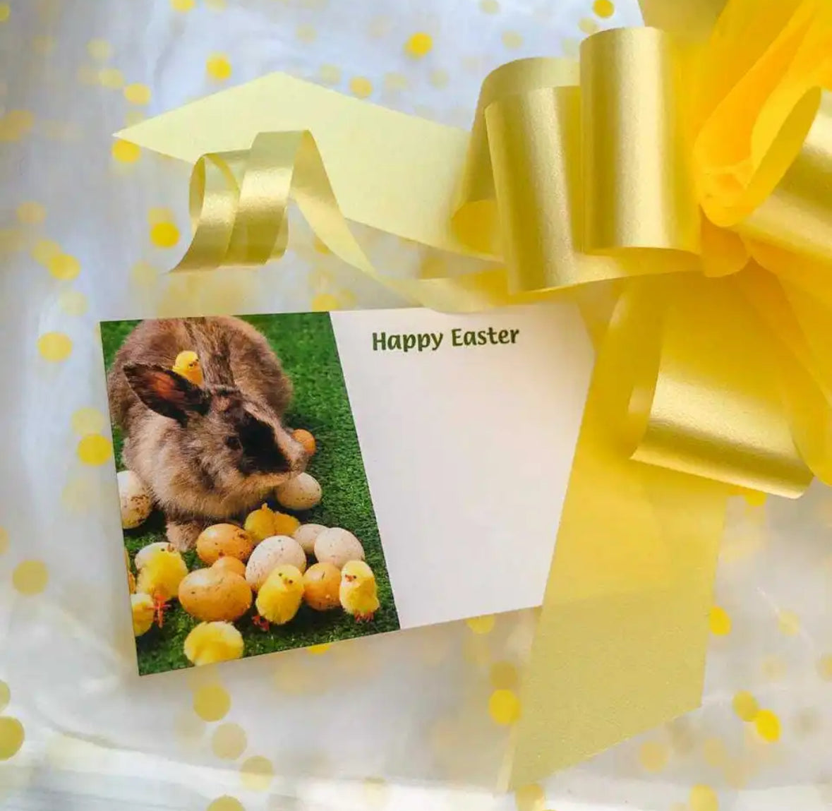 Yellow Dot Florist Film Cellophane Wrap Yellow Pull bow Easter card Hamper Kit