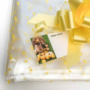 Yellow Dot Florist Film Cellophane Wrap Yellow Pull bow Easter card Hamper Kit