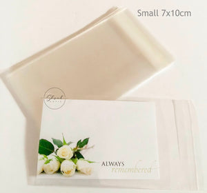 ShredAstic® Clear Envelopes Sticky self Seal for Funeral Memorial Florist Cards small 7x10cm cellophane Bags