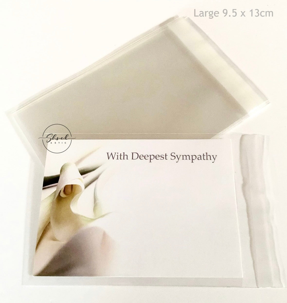 ShredAstic® Clear Envelopes Sticky self Seal for Funeral Memorial Florist Cards Large 9.5x12cm cellophane Bags