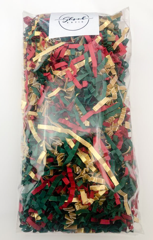 ShredAstic®️ Red, Gold & Spruce Green ZigZag Crinkle Paper Mix