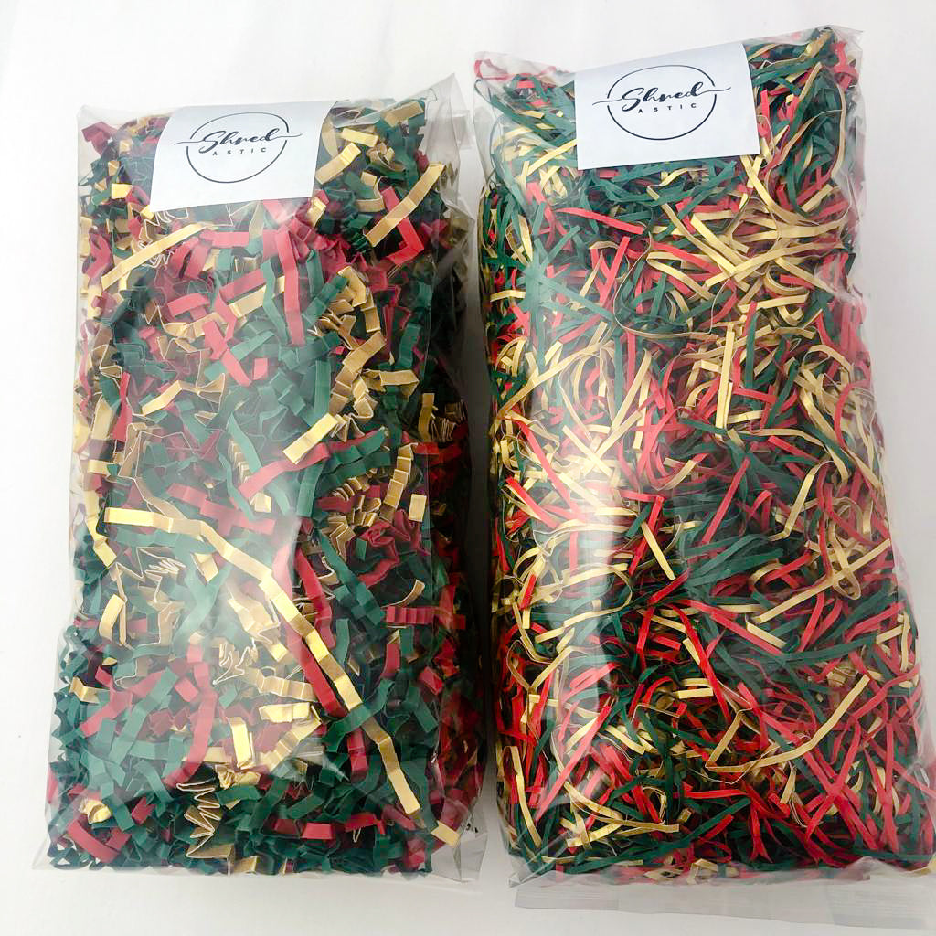 ShredAstic®️ Red, Gold & Spruce Green ZigZag Crinkle Paper Mix