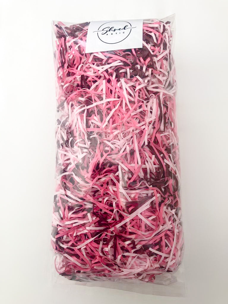 ShredAstic®️ Sweetheart Mix - Burgundy, Pale Pink, Candy Pink Shredded Paper