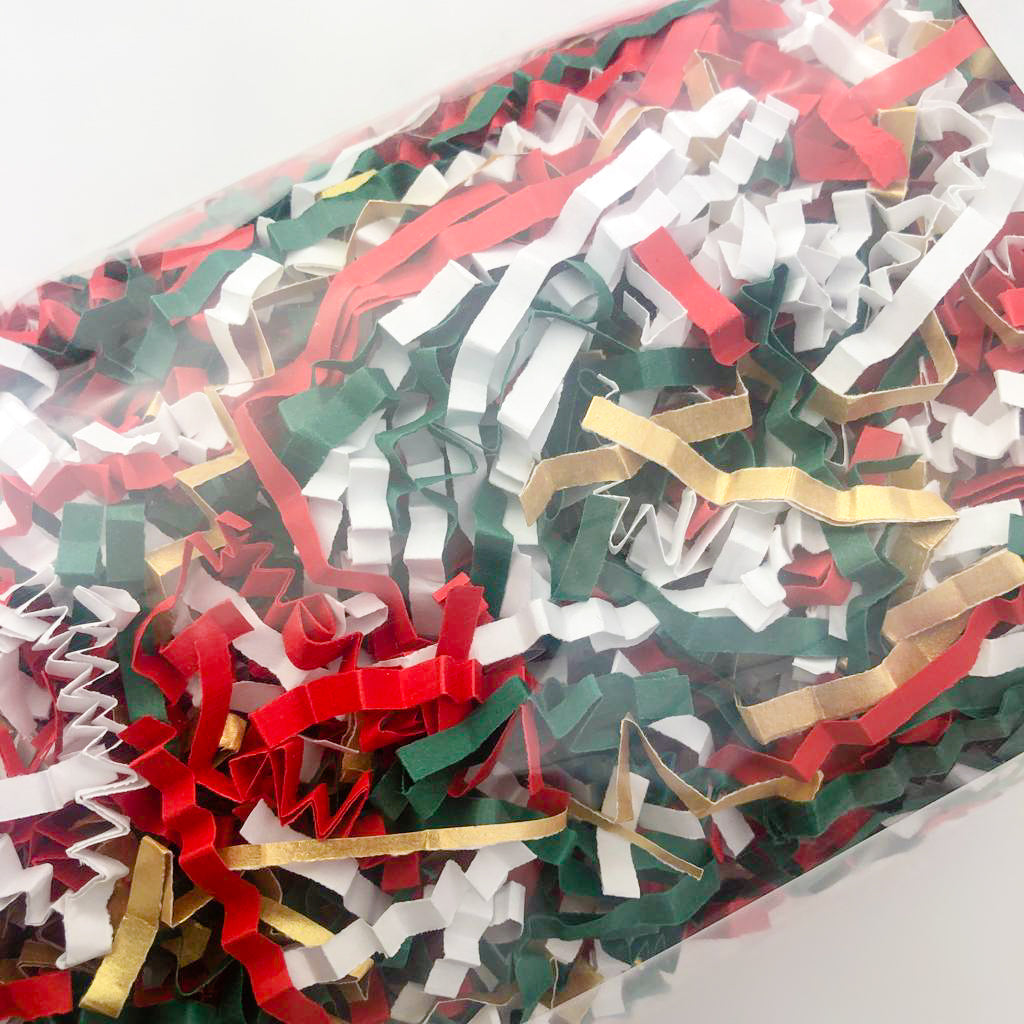 ShredAstic®️ Red, White, Gold, Spruce Green ZigZag Crinkle Paper Mix