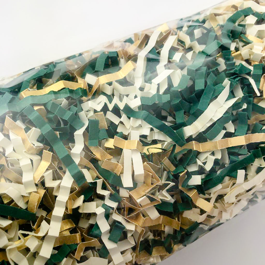 ShredAstic®️ Bespoke Prestige Mix - Spruce Green, Ivory, Gold ZigZag Crinkle Paper Mix