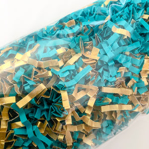 ShredAstic®️ Bespoke Turquoise & Gold ZigZag Crinkle Paper Mix