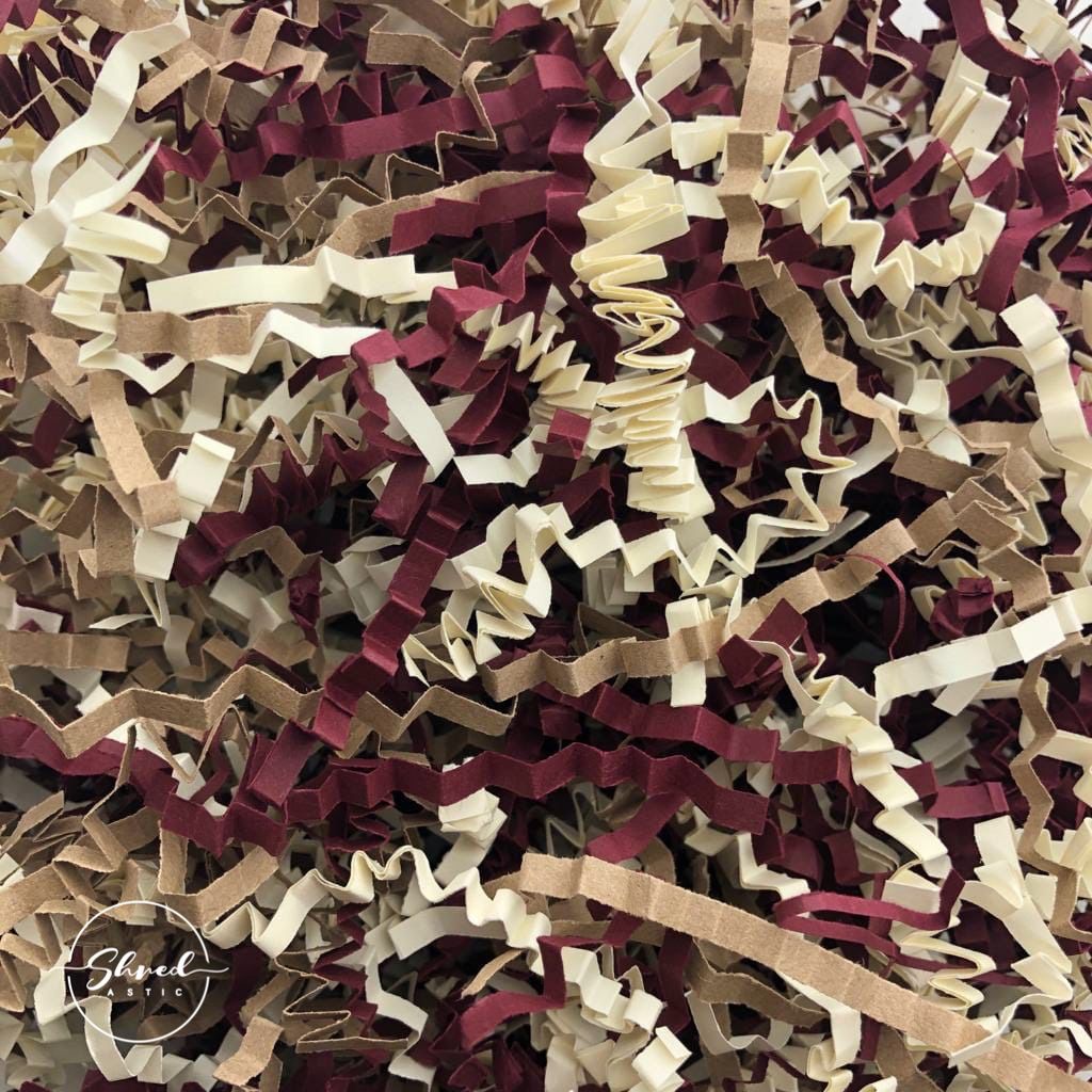 ShredAstic®️ Bespoke Kraft, Burgundy & Ivory ZigZag Crinkle Paper Mix