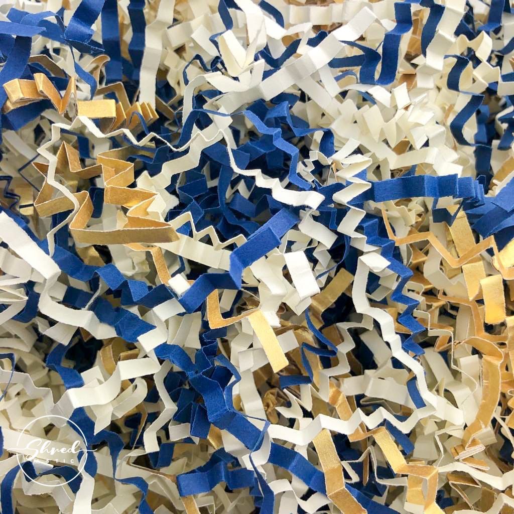 ShredAstic®️ Admiral Blue, Gold & Ivory ZigZag Crinkle Paper Mix