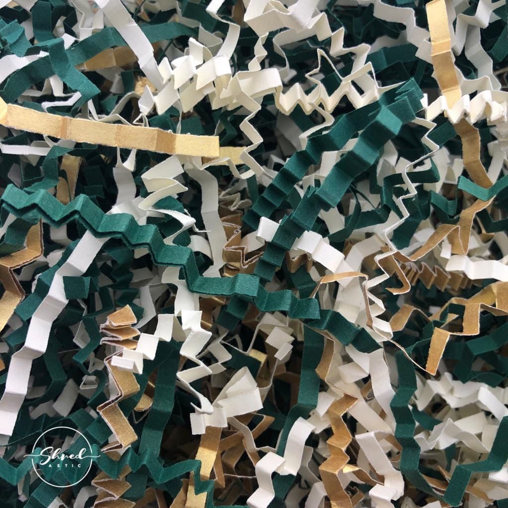 ShredAstic®️ Bespoke Prestige Mix - Spruce Green, Ivory, Gold ZigZag Crinkle Paper Mix