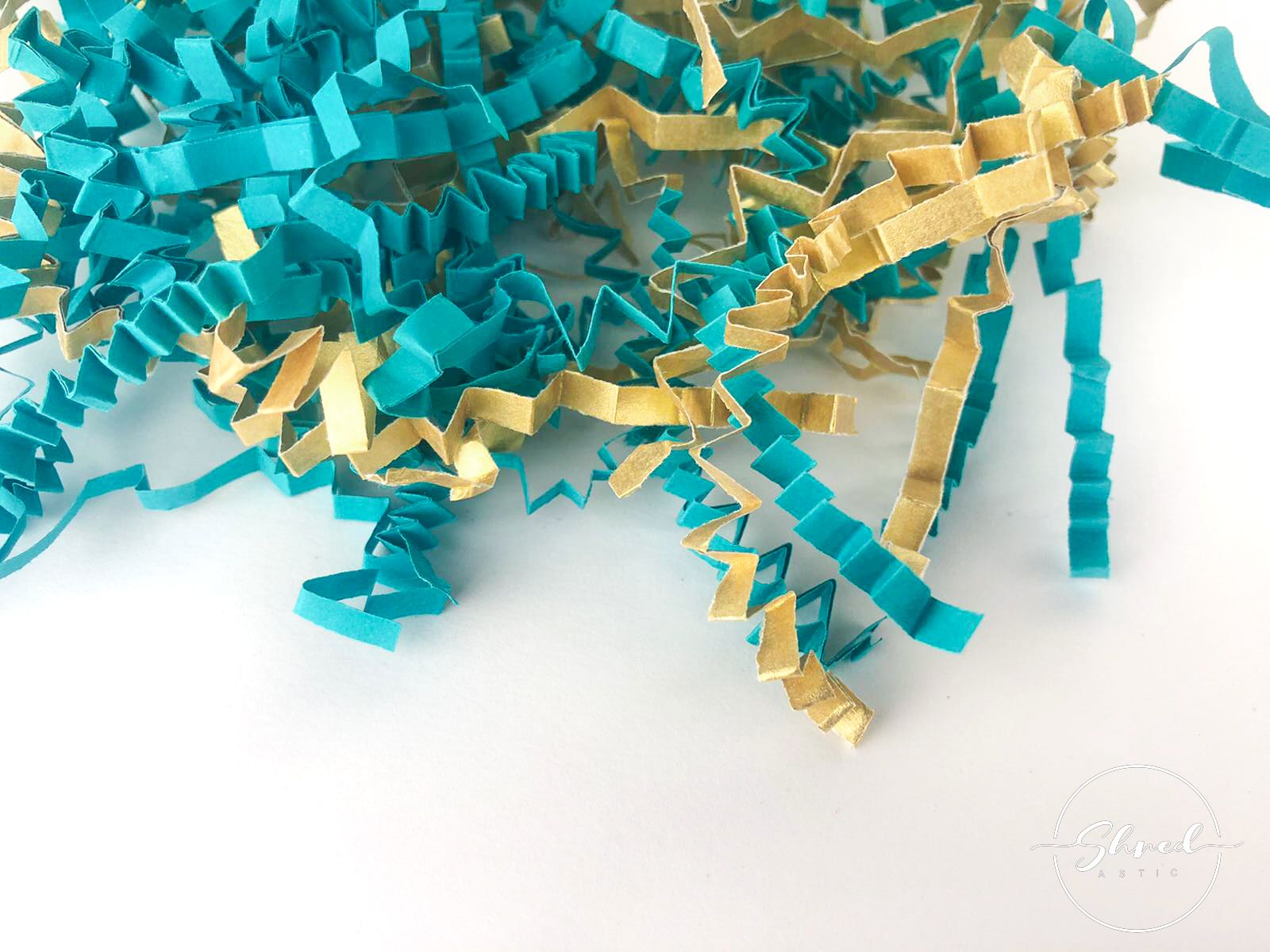 ShredAstic®️ Bespoke Gold Collection In Teal ZigZag Crinkle Paper Mix