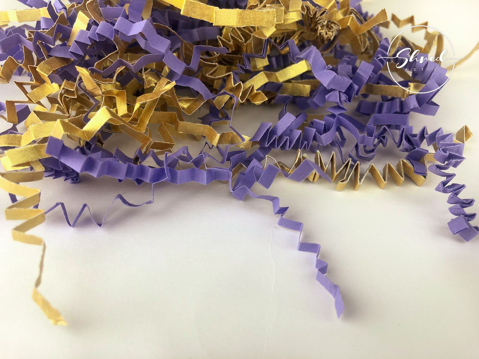 ShredAstic®️ Bespoke Gold Collection In Lavender ZigZag Crinkle Paper Mix