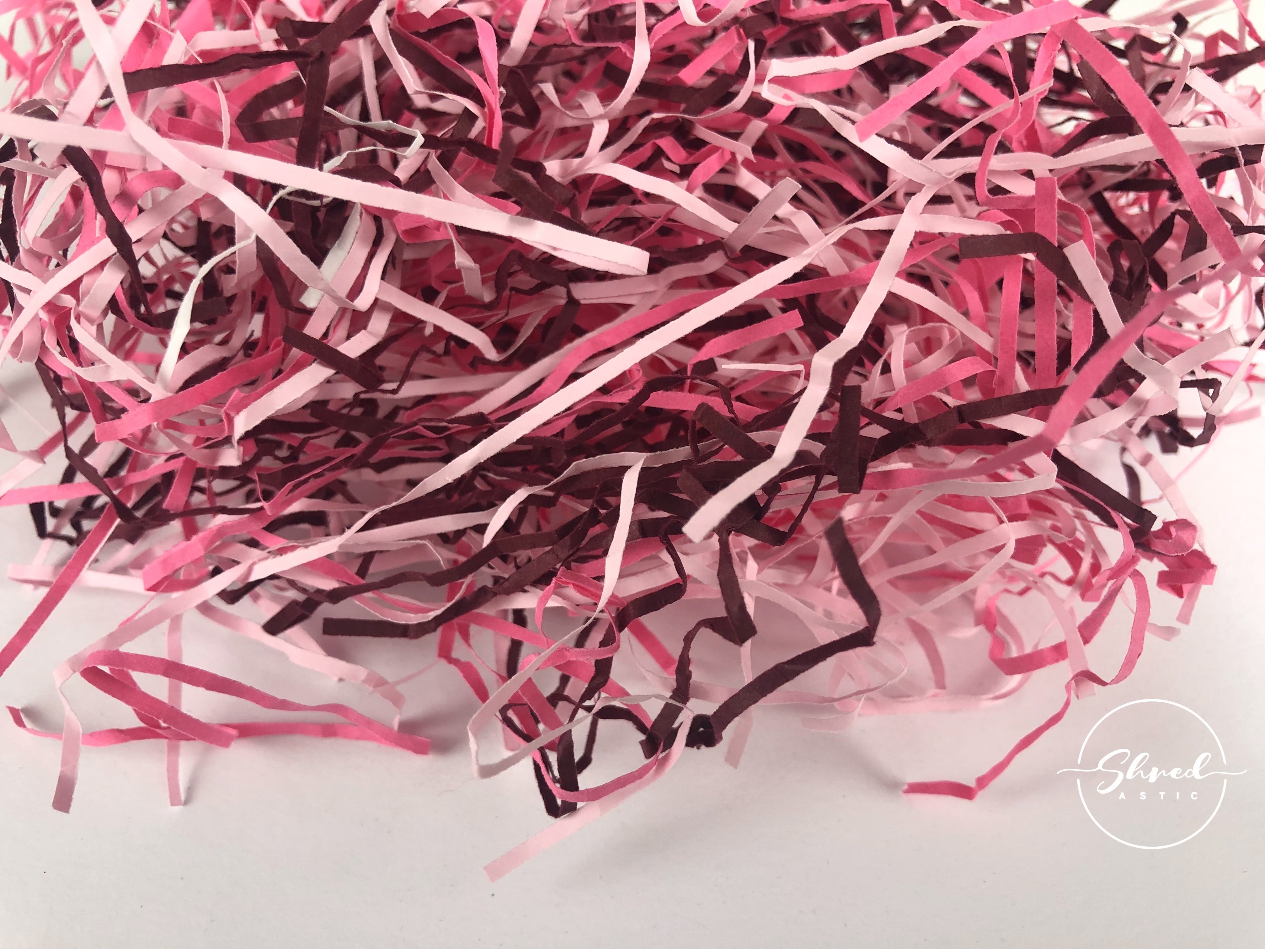 ShredAstic®️ Sweetheart Mix - Burgundy, Pale Pink, Candy Pink Shredded Paper