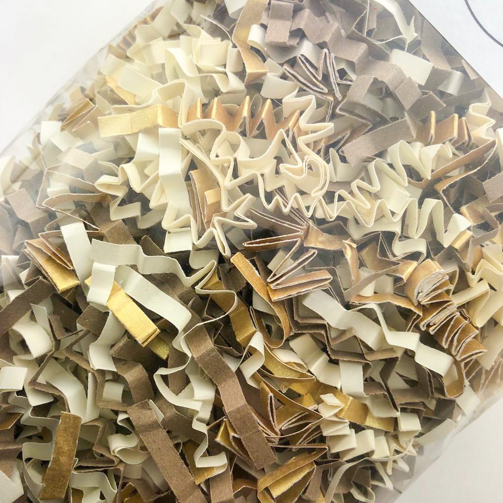 ShredAstic®️ Kraft, Gold & Ivory ZigZag Crinkle Paper Mix