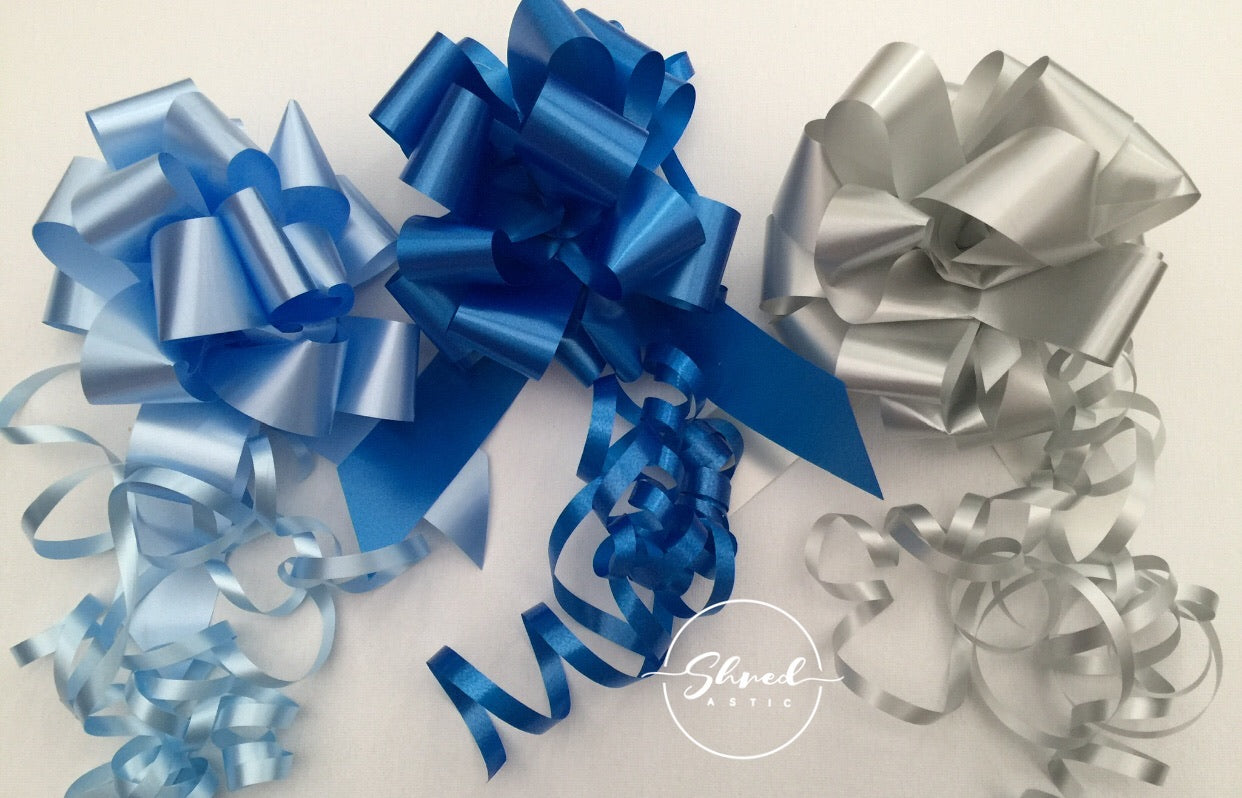 Pull Bow 'Pack of Three' 30MM - Pale Blue, Royal Blue, Silver