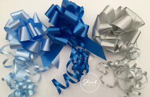 Pull Bow 'Pack of Three' 30MM - Pale Blue, Royal Blue, Silver