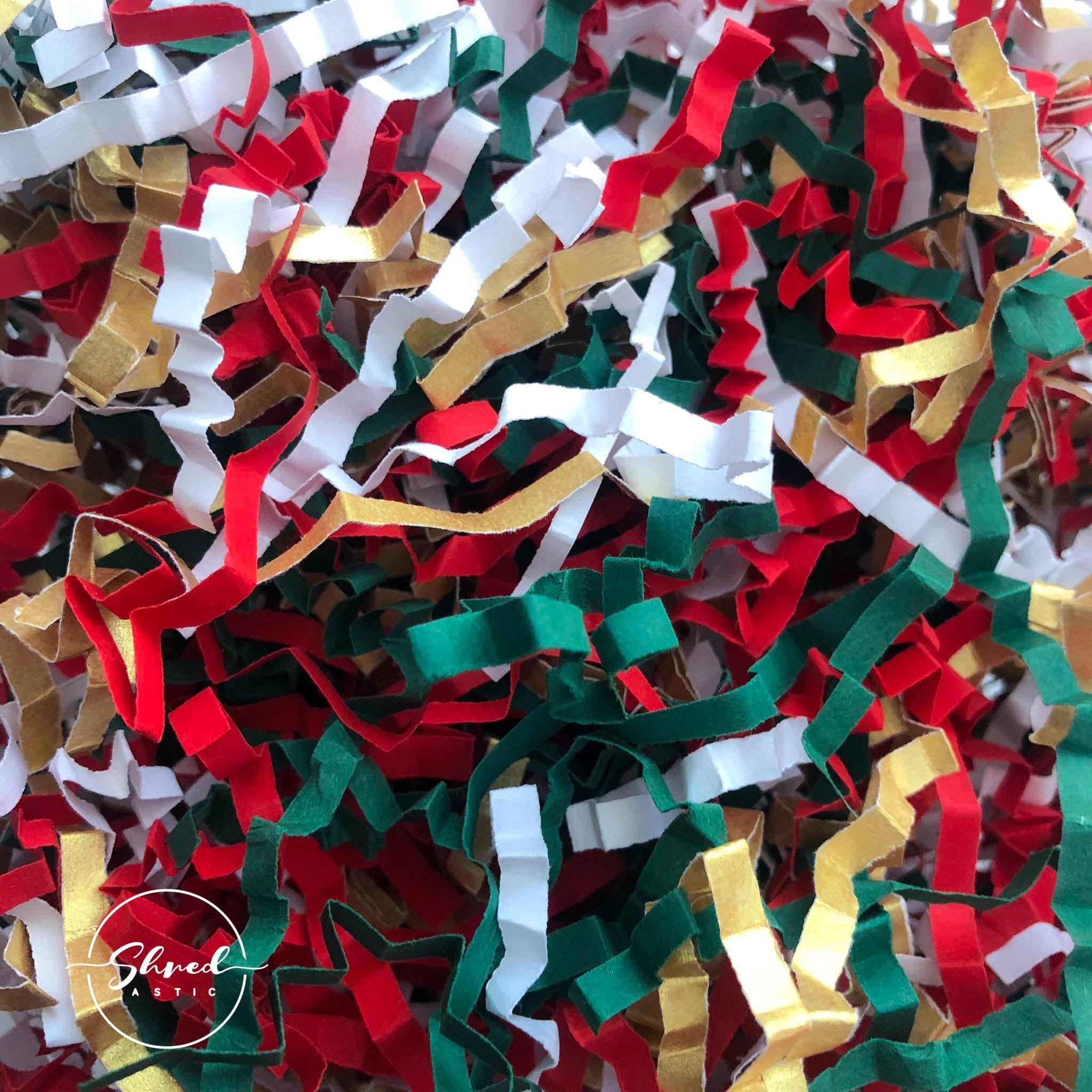 ShredAstic®️ Red, White, Gold, Spruce Green ZigZag Crinkle Paper Mix