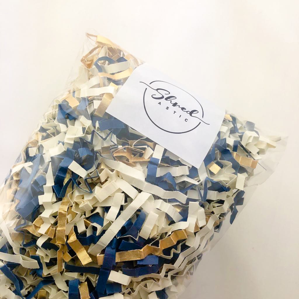 ShredAstic®️ Admiral Blue, Gold & Ivory ZigZag Crinkle Paper Mix